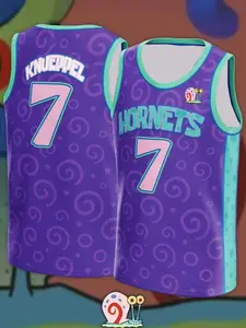 Charlotte #7 KNUEPPEL Gary the Snail Print Basketball Jersey Purple Teal Pink Spiral Pattern Breathable Mesh Sleeveless Sports Top for Fans SpongeBob Lovers, Basketball Collectors Streetwear Enthusiasts & Cartoon Fans