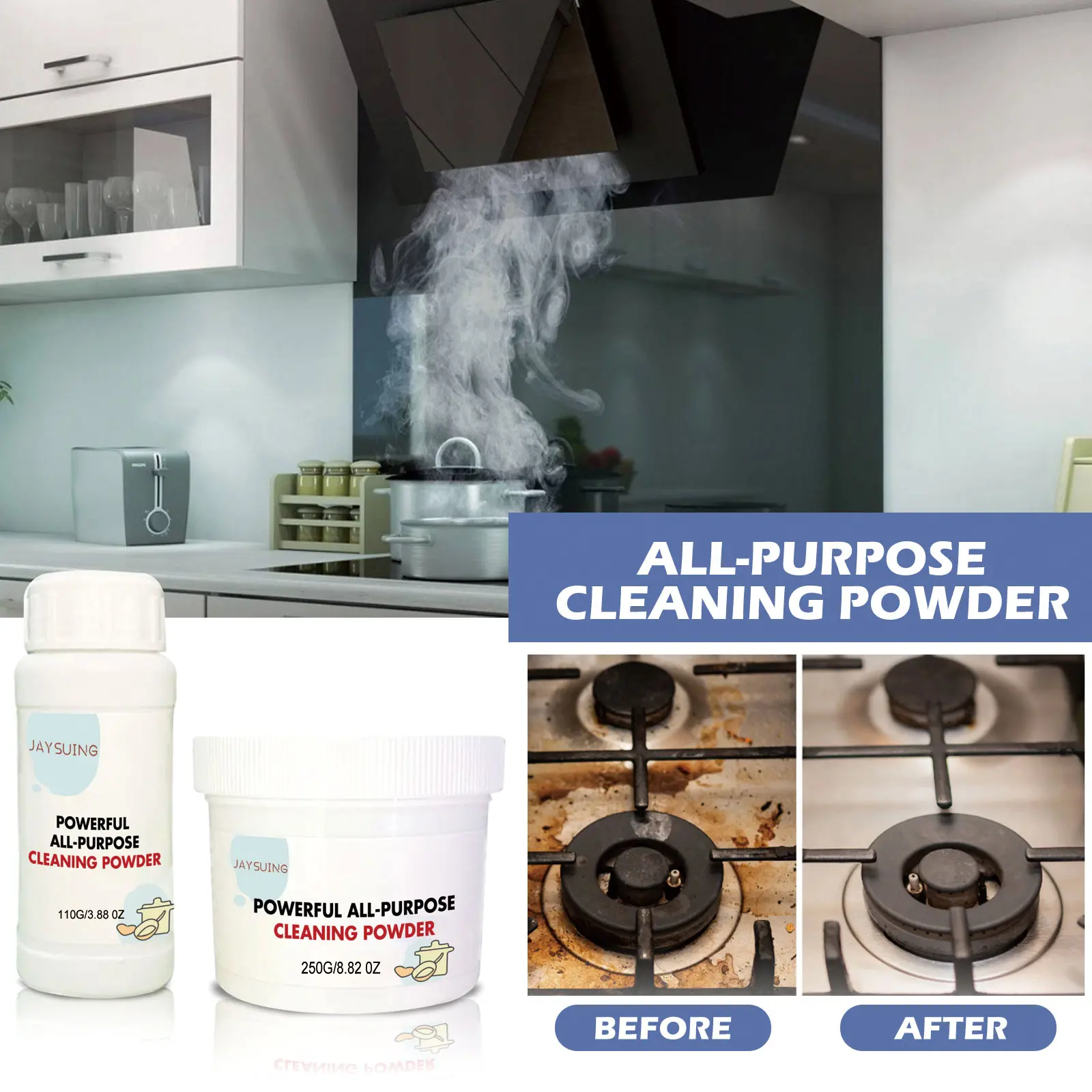 Multi-Purpose Cleaning Powder Cleaning Kitchen Utensils Rust Removal Kitchen Heavy Oil Stain Cooktop Range Hood Clean