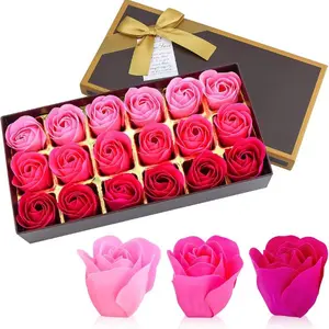 Floral Scented Rose Bath Soap Petals Gift Set – 18 PCS Rose Flower Soap with Essential Oil, Rose Petal Bath Spa Soaps for Women Girls Mom – Luxury Rose Scent Spa & Relaxation Gift Box