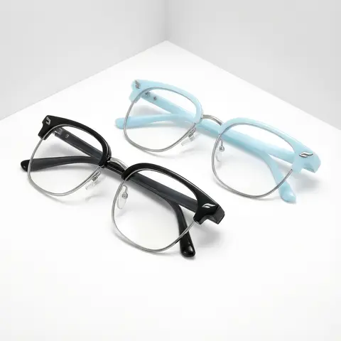 2026 Unisex Anti Blue Glasses - Trendy Square Frames Eyeglass, Semi-Rimless Lightweight Plastic-Metal Frames, Basic Fashion Eyeglasses, Stylish Protective Anti-Eye Strain Screen Eyewear for Office Use, Ideal Gift