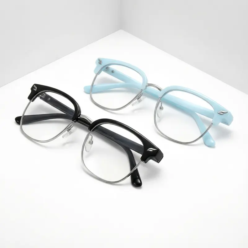 2026 Unisex Anti Blue Glasses - Trendy Square Frames Eyeglass, Semi-Rimless Lightweight Plastic-Metal Frames, Basic Fashion Eyeglasses, Stylish Protective Anti-Eye Strain Screen Eyewear for Office Use, Ideal Gift