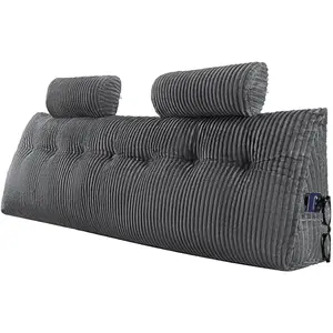 VEVOR Headboard Pillow, King Size Wedge Headboard Pillow with 2 Side Pockets and 2 Headrests, Bed Wedge Pillow with Washable Flannel Cloth, for Reading, Gaming, Resting, Working in Bed, Grey
