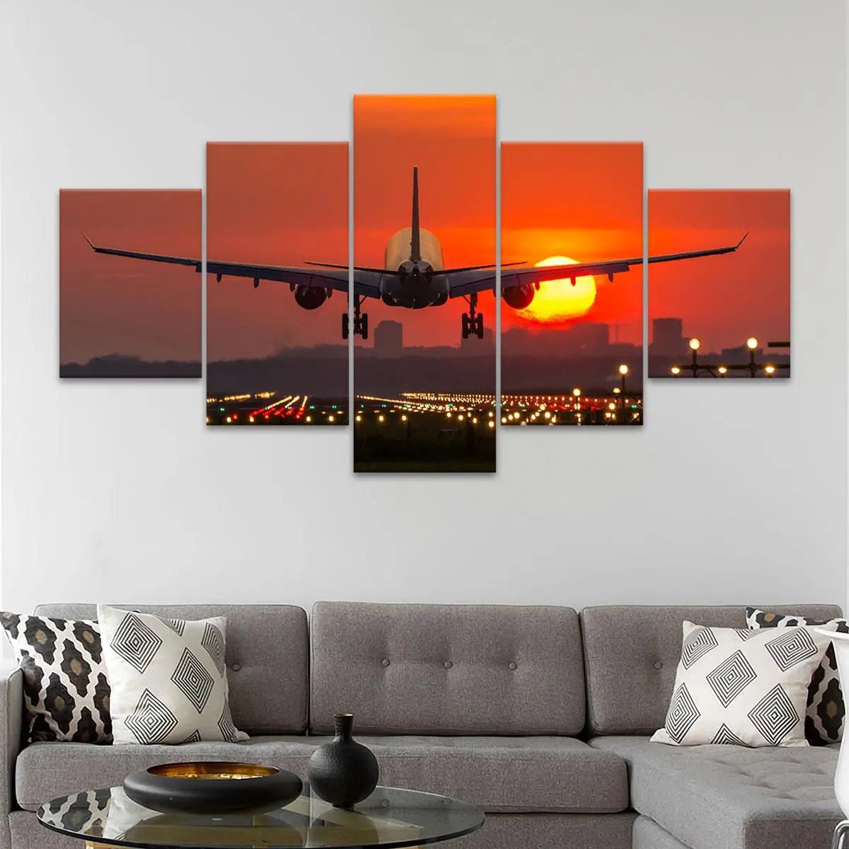 Airplane Pattern Canvas Painting, 5 Counts/set Modern Art Print Poster, Wall Art Decor for Home Living Room Bedroom Office, Ornaments, Art Wall Decoration