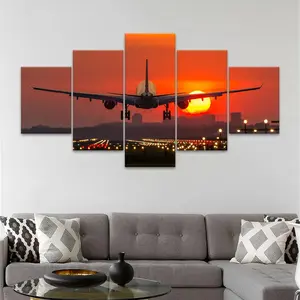 Airplane Pattern Canvas Painting, 5 Counts/set Modern Art Poster, Wall Art Decor for Home Living Room Bedroom Office, Ornaments