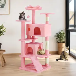 54" Multi-Level Cat Tree Tower – Indoor Cat Condo with Sisal Scratching Posts, Ladder & Plush Perches for Play & Rest