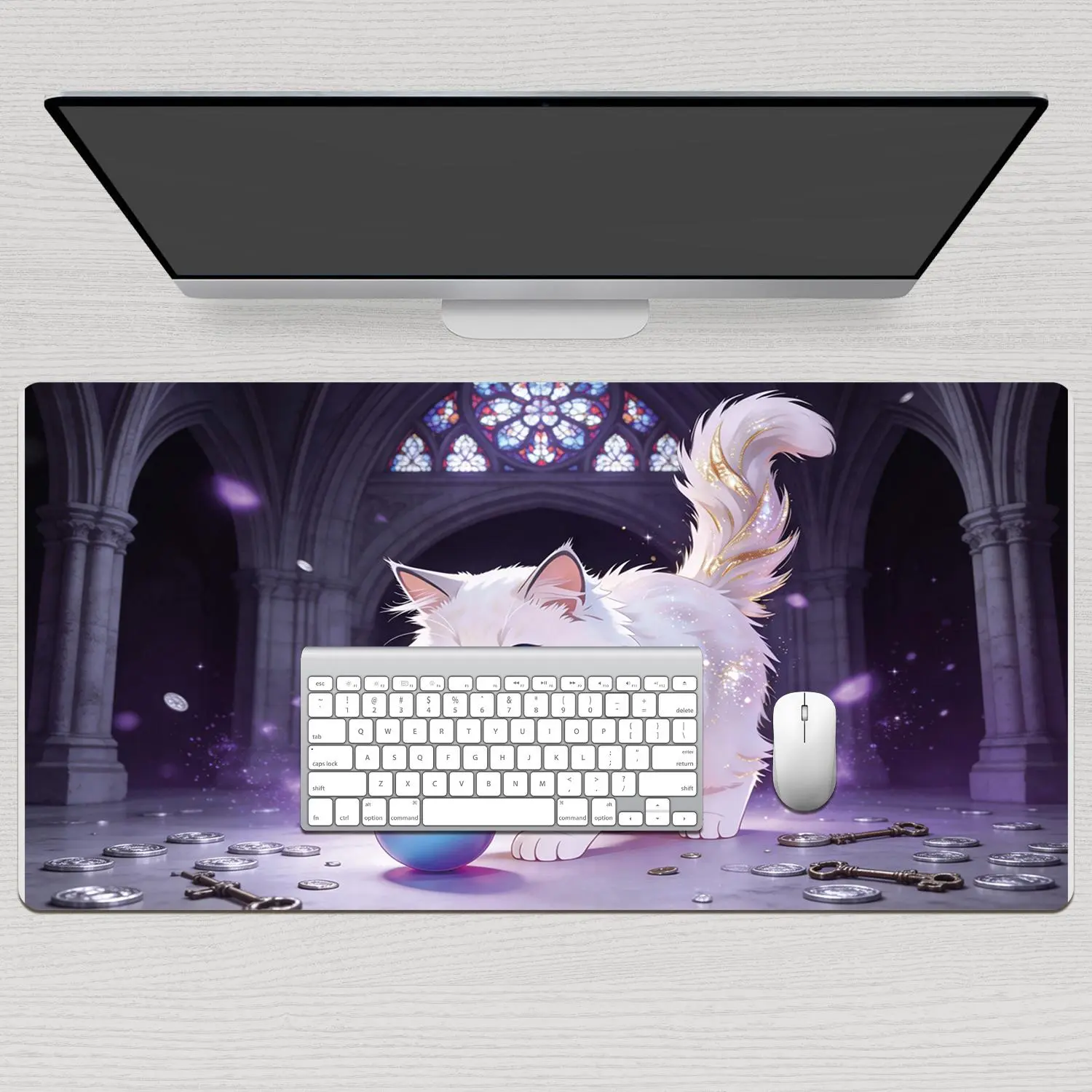 LIVEKEY Starry Night & Mystical Cat Large Gaming Mouse Pad (40x80cm) - Smooth Surface, Anti-Slip Base, Durable Stitched Edges, Gaming Mouse Pads for Gamers/Workers, Precision Play