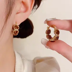 Rhinestone Decorated Hoop Earrings For Women Fashion Jewelry for Party, Daily Clothing Decor, Trendy All-match & Exquisite Jewelry for Birthday Gift