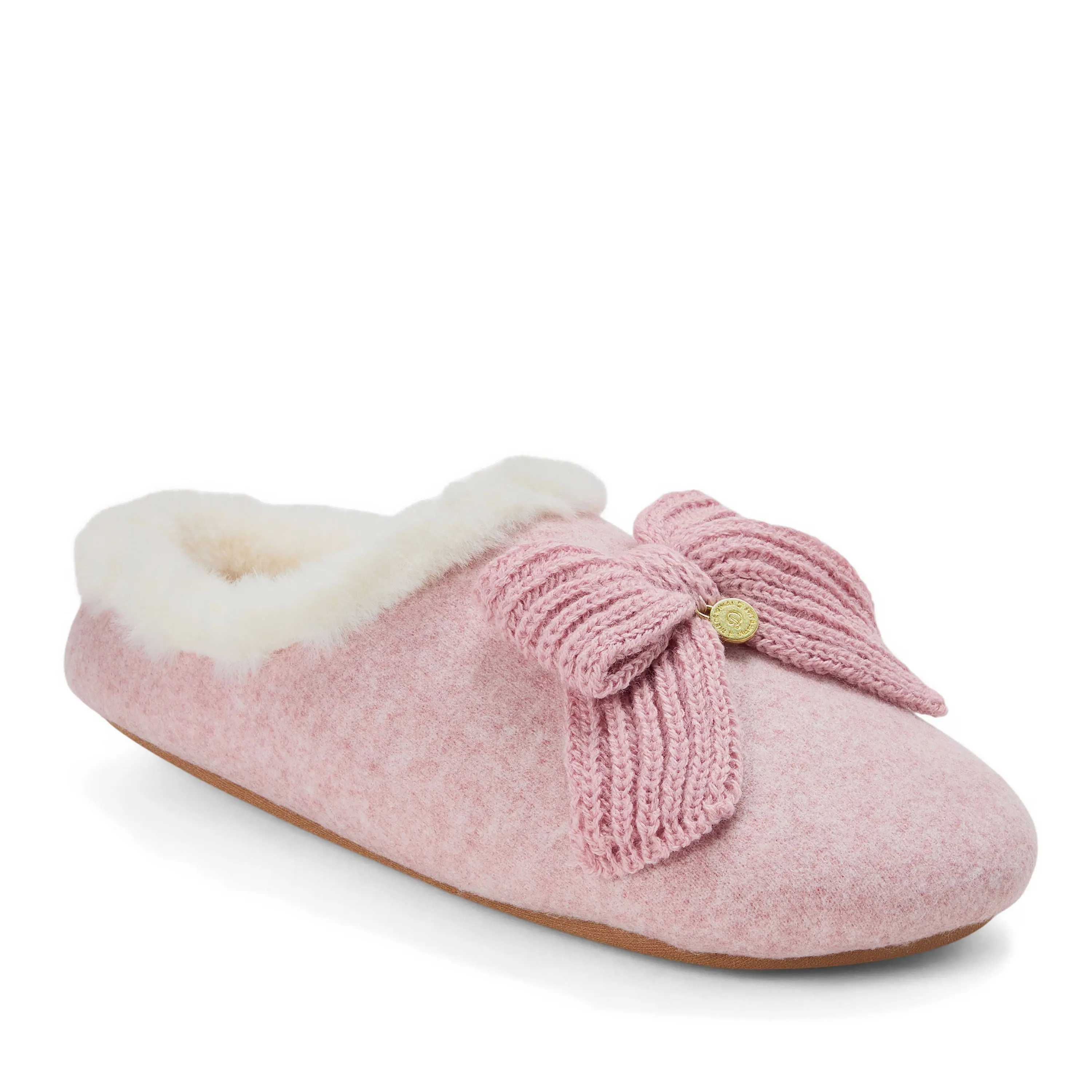 Dearfoams Women's Josie Knitted Fabric Comfy Clog Slipper Shoe, Footwear with Bow Slide Design, Bow Accent, Indoor Wear, Machine Wash, Slip-On