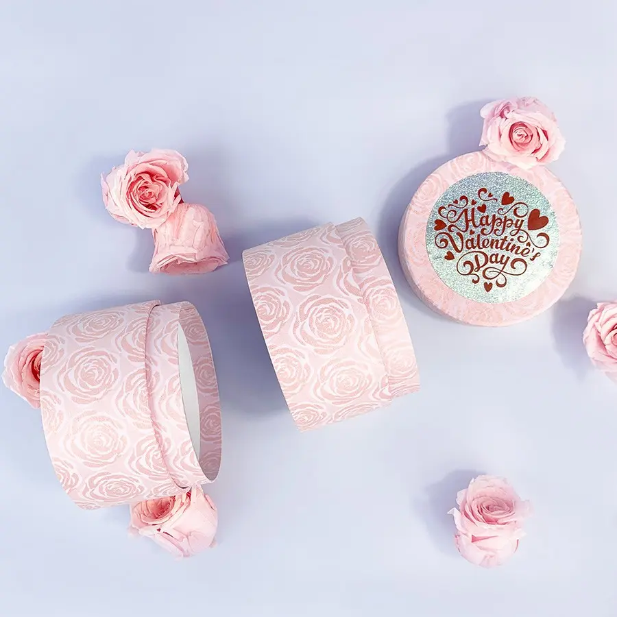 1Pcs Pink Cylindrical Storage Box Gift Box Rose Pattern for Small Makeup Products, Candy, Jewelry for Valentine's Day, Birthday