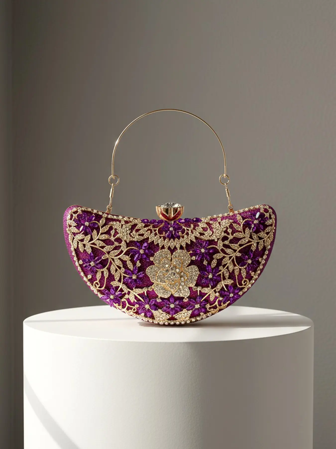 Women's Rhinestone Evening Bag, Elegant Crescent Shape Handbag, Versatile Party Clutch, Wedding Bridal Purse, Perfect for All Seasons, Fashionable Evening Bag, Evening Handbags, Fashionable Bling Bag