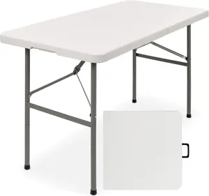 Best Choice Products 4ft Plastic Folding Table, Indoor Outdoor Heavy Duty Portable w/Handle, Lock for Picnic, Party, Camping - White