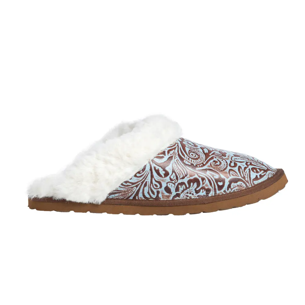 Women's Western Slides with Turquoise Embossed Genuine Leather, Soft Fur Lining, and Cushioned EVA Insole on a Lightweight Cork Sole for All-Day Comfort, Shoe, Footwear, Foam, Stylish