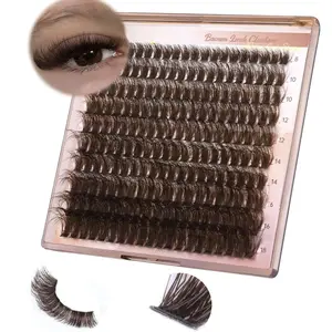 Dark Brown Lash Clusters, 80D Wispy Thick Volume Individual Eyelashes, D Curl Cluster Lash Extensions, Natural Brown DIY At Home False Lashes