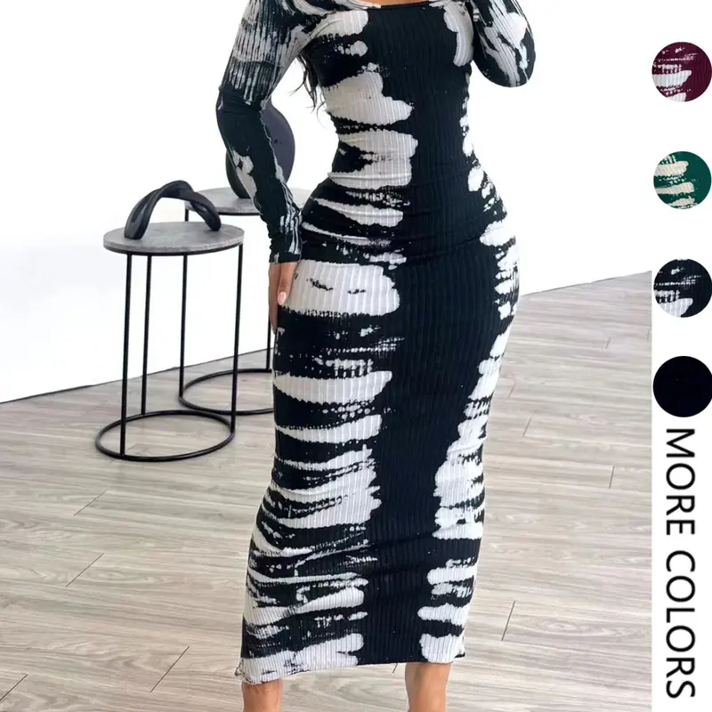 Women's Colorblock Long Dress, Casual Aesthetic Fashion Long Sleeve Dress for Daily Outdoor Wear, Women Dress for Spring, Womenswear