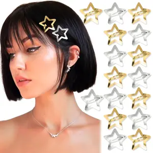 Gold & Silver Star Hair Clips 20PCS - Non-Slip Metal Alloy Barrettes, 2000s Y2K Hair Accessories for Women and Girls