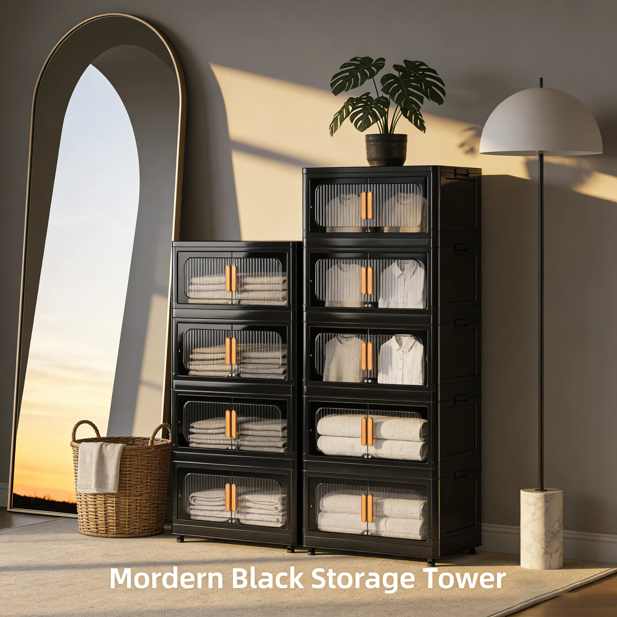 Multi-Tiered Rectangular Plastic Storage Cabinet with Door & Drawers - Tool-Free, Rounded Design, Stable, Wheeled Home Organizer for Bedrooms, Kitchen - Collapsible Space-Saving Solution for Homeowners Storing Onesies, Craft Paints, Hardware Parts
