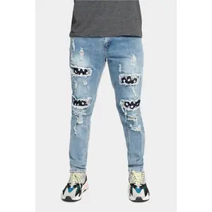 Distressed Bandana Paisley Patched Skinny Jeans