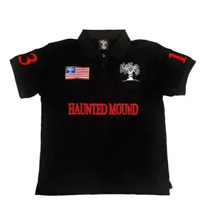 Haunted Mound Polo Shirt America Retro Street Hip Hop Short Sleeve Shirt Y2k Men Casual Embroidery Cotton Top Baseball Clothing