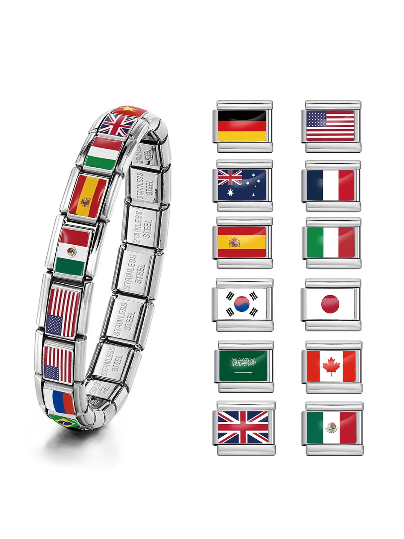 DIY Flag Design Italian Modular Bracelet, Detachable Combination Accessories, Handmade Jewelry Making Kit, Unique Gift Idea, Bangles Bracelets Set, Adjustable Bracelet, Bracelet Sets