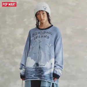 POP MART Hirono Living Wild - Random Wind Printed Sweater Blue