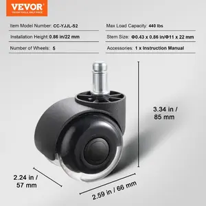 VEVOR Office Chair Wheels, Set of 5, 3 inch Caster Wheels Replacement for Hardwood Floors and Carpet, Heavy Duty Computer Gaming Desk Casters with 130 lbs Load Capacity, Universal Fit for Most Chairs