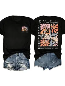 Women's Streetwear Cotton Short-Sleeve Crew Neck Graphic T-Shirt - Soft, Comfortable, Simple Design for Spring, Summer,summerwins