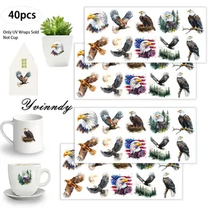 40Pcs/set American Eagle Theme Iron On Stickers For Cup Be Waterproof UV DTF Printable Vinyl Paper Fun Designs Durable Construction Long-Lasting Adhesion Must-Have For Craft Enthusiasts Cups Mugs Sticker Sold Only Sticker Not Cup