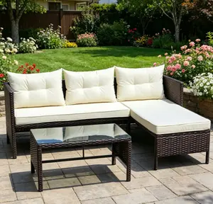 3-Piece Outdoor Patio furniture Wicker Conversation Set, Rattan Sectional Sofa with Beige Seat Cushions