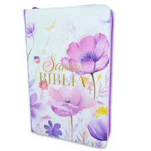 Biblia con Cierre Letra Gigante Manual 14 puntos RV1960 imit piel lila fantasía floral con índice y canto floral