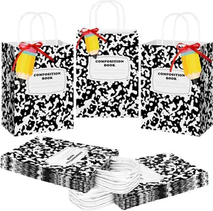 24 Pcs Teacher's Day Gift Bags Composition Paper Bags with Handles Notebook Line Pencil Pattern Teacher Appreciation Gifts Bag for Kindergarten Student Teacher Preschool End of Year Graduation Back to School Party Favors Wrapping