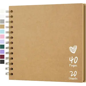 7x7 Inch DIY Scrapbook Album Hardcover Kraft Paper Scrap Book Photo Albums 40 Pages Perfect for 4x6 / 5x7 Photos Memory Book for Family, Wedding