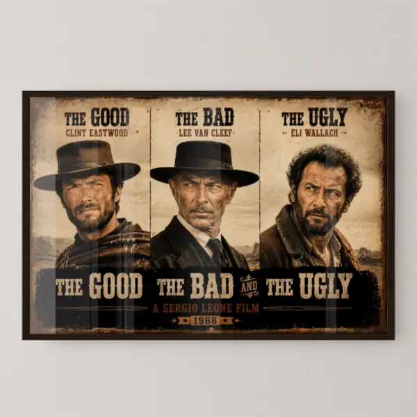 "Classic Western Outlaw Trio" Retro Wild West Wall Decor - Weathered Vintage Cowboy Theme Graphic Artwork, Bold Statement Picture for Man Cave & Bar