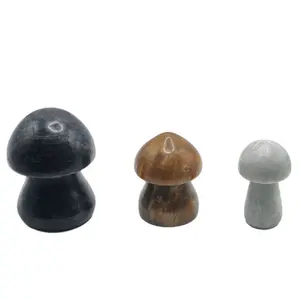 Larvikite Crystal Mushroom + Black Moonstone Crystal Mushroom Crystal Decor for Display