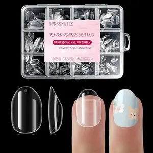 Extra Short Almond Kid Nail Tips,360Pcs Soft Gel Nail Tips Pre-Shaped Press On Nails For Kids,Clear Acrylic Half Matte Full Cover Fake Nail For Kids DIY Extension & Salon Use12 Sizes