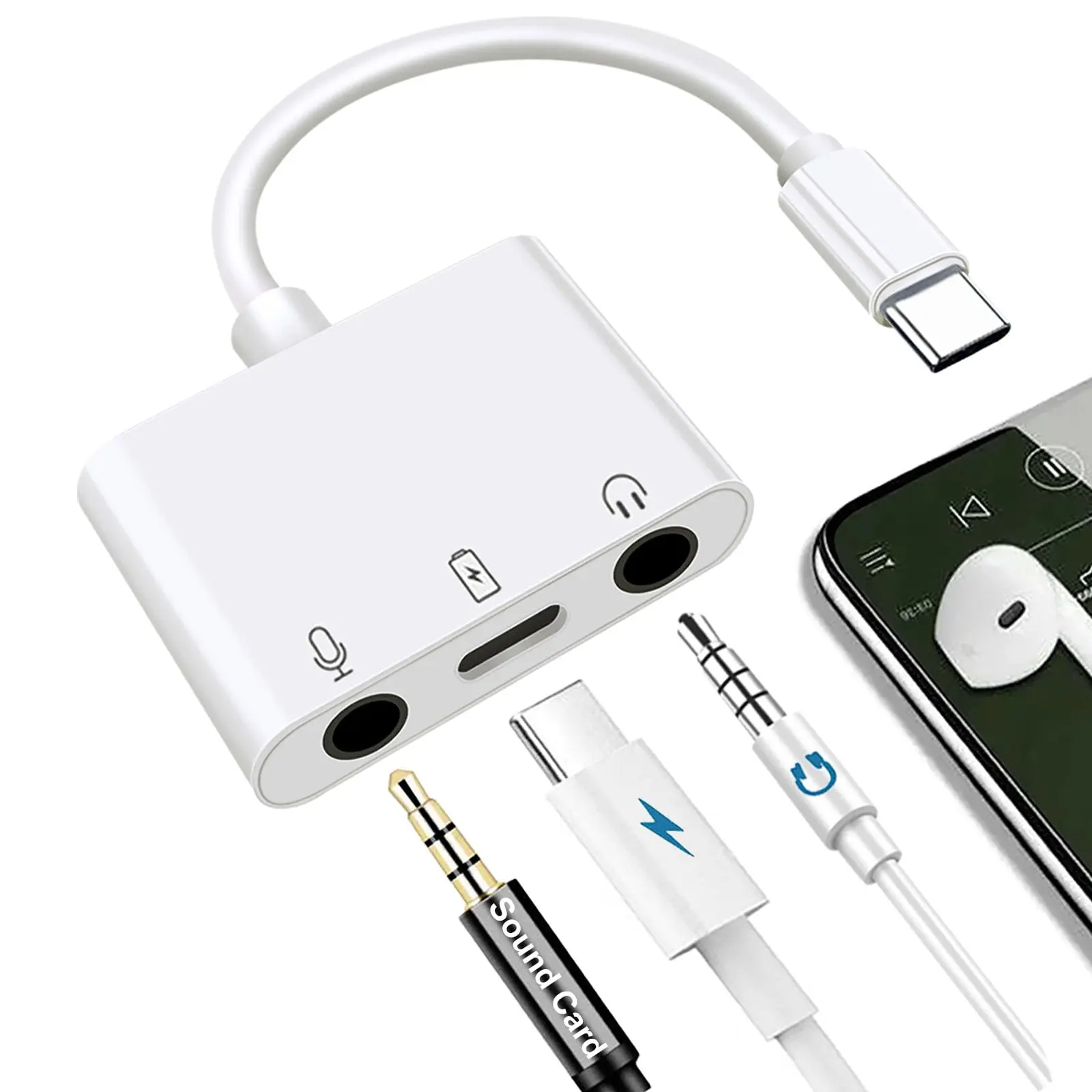 Usb C To Microphone Adapter For Live-streaming Type & 3.5mm Headphone With Charging Port Audio Mic Splitter Compatible 15/16/ipad Pro/galaxy 24 23/pixel 9 8