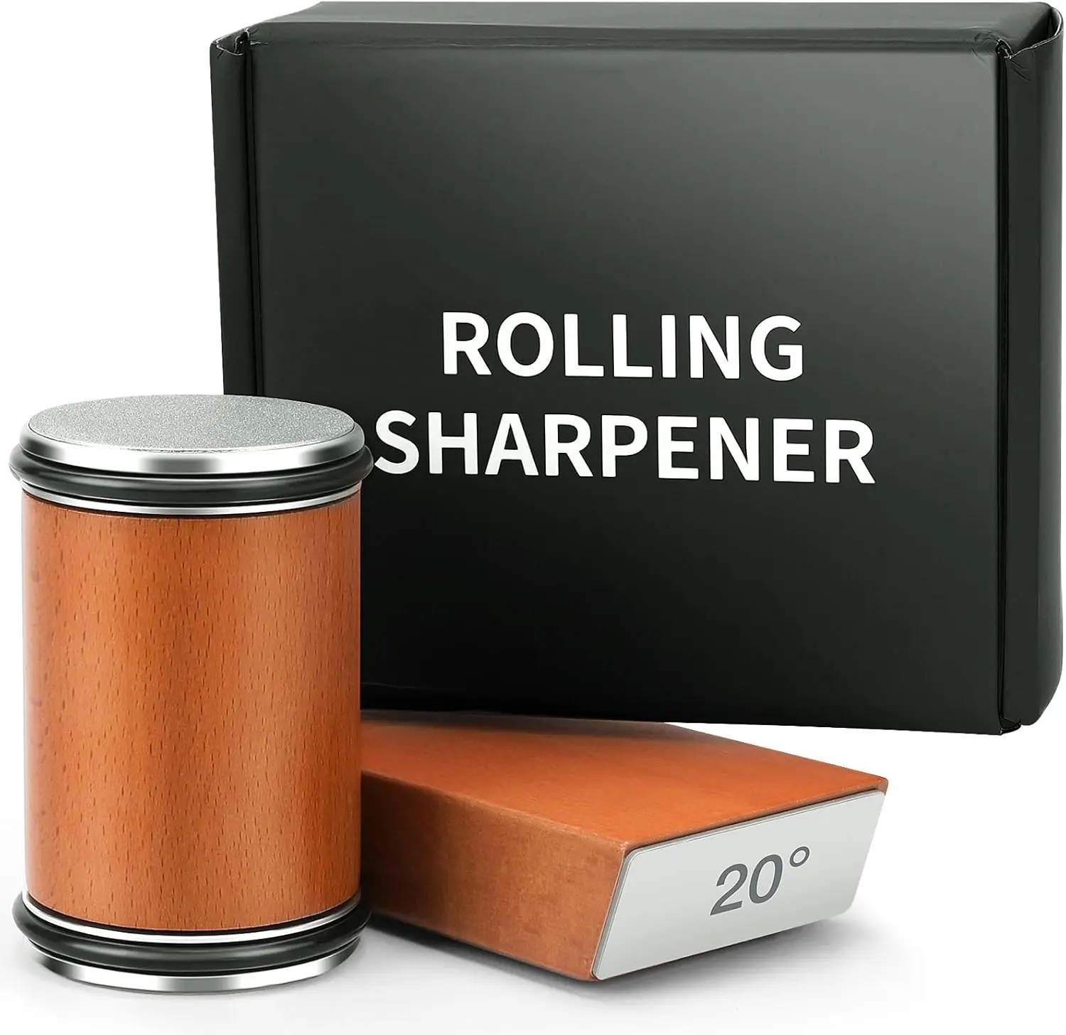 Rolling Knife Sharpener Tool Kit – Multi-Angle Magnetic Roller Sharpeners for Kitchen Knives with 15° & 20° Angle, Oval Silicone Base