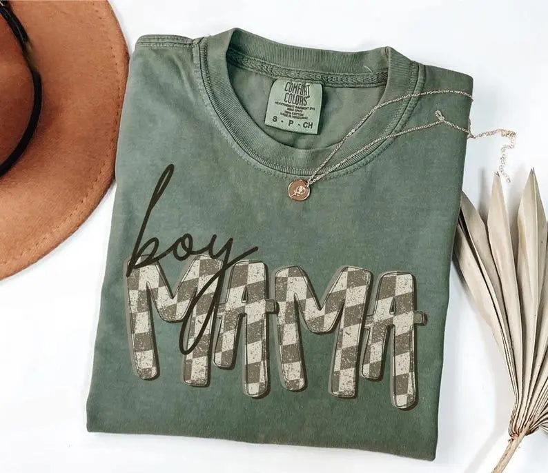 Comfort Colors Boy Mama TShirt, Mothers Day Shirt for Mom T-Shirt, Retro Mama Tee, Checkered Mama Tshirt, Mama of Boys, Gift for Mom T-shirt