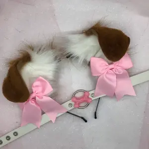 Brown pink white cosplay ear necklace Halloween costume