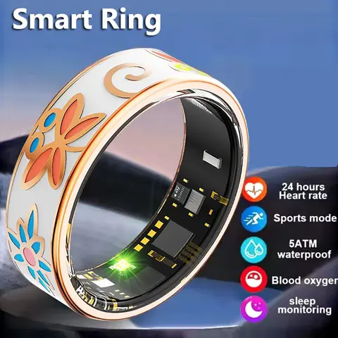 Women's Smart Ring, 5 ATM Waterproof Health Tracker, Heart Rate Oxygen Sleep Monitor, Multi-Sport Mode, Magnetic Charging, Sporty Style, Fitness Wearable Devices