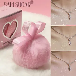 Sam Sugar Highlighter Powder Ball, Face Brightening Contouring, Body Diamond Glitter Puff, Radiant Luminous Shimmer, Makeup Essential for Radiant Look