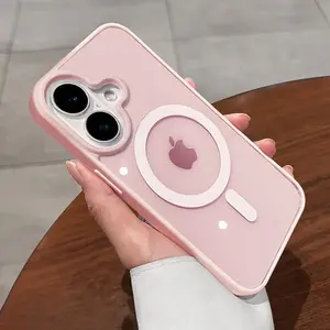 Luxury Acrylic Magnetic Clear Case For iPhone 16 15 14 13 12 11 Pro Max 16 Plus Magsafe Wireless Charge Hard PC Girls Pink Cover iphone 16 pro case cutephonecases Casing Cellphone Protector