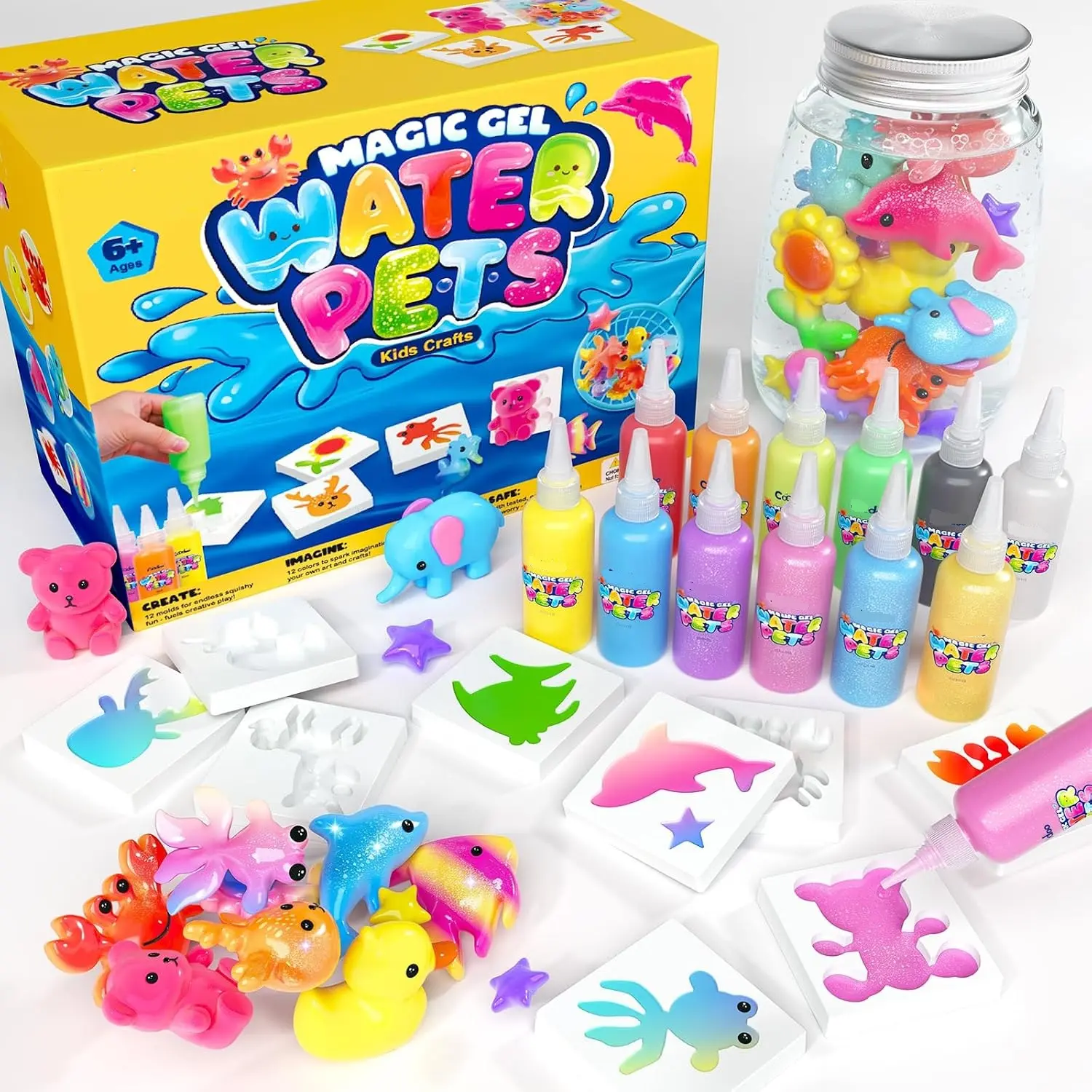 2026 Upgraded More Fun Magic Water Elf Toy Kit–Squishies for Kids, 20 Gels & 10 Molds, Magic Gel Water Pets Sensory Toy, Fun DIY Craft Kit, Party Favors, Birthday & Christmas Gifts for Kids Ages 3+