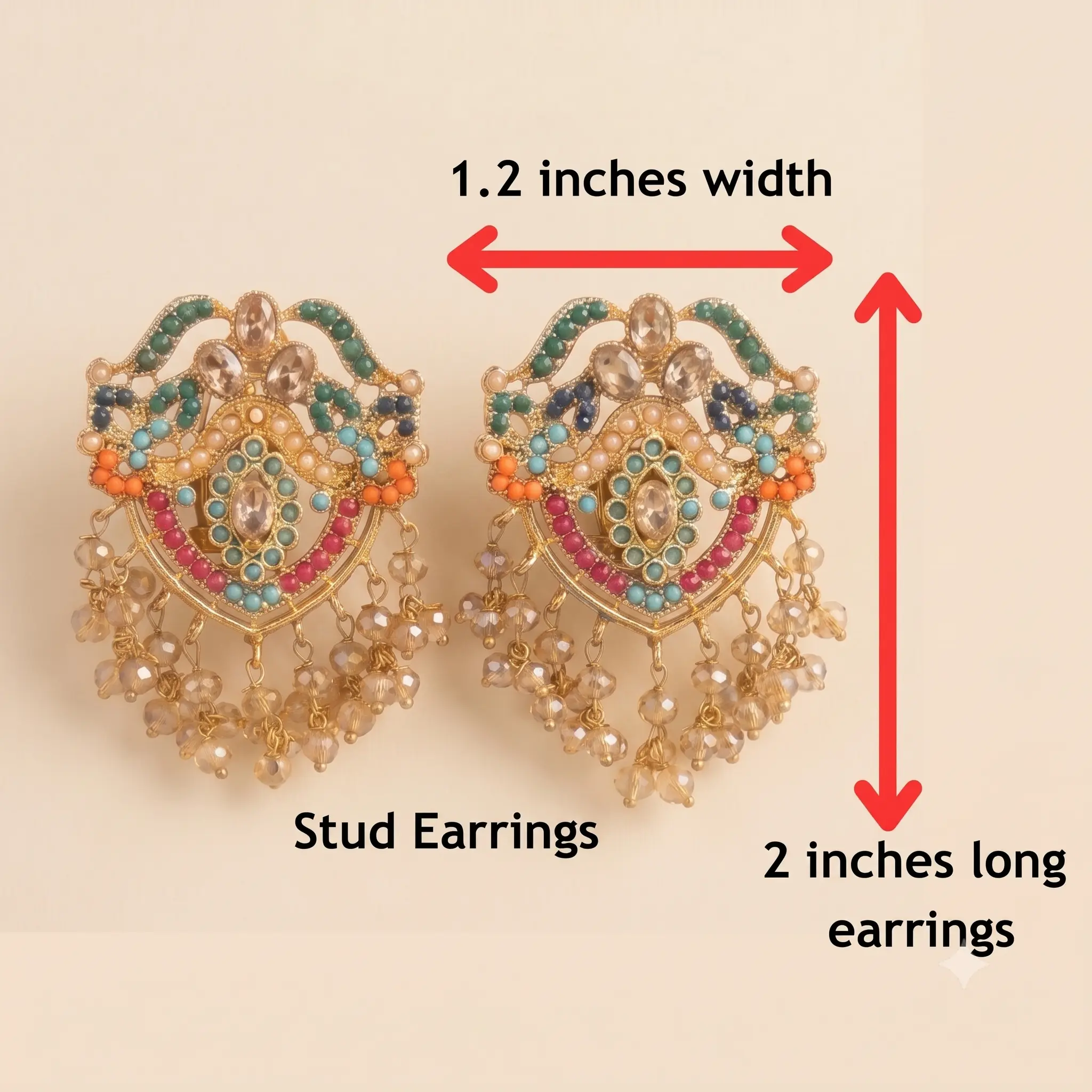 Nauratan Earrings - Lightweight Multicolor Statement Crystal Earrings for Wedding & Party Wear, 2" Long, Multicolor Stone, Statement Earrings