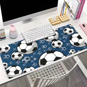 Large Desk Pad, Blue Background Soccer Ball Pattern Mouse Pad, Non-Slip Rubber Base Keyboard Pad for Gaming & Work, Cool Football Pattern Desk Mat for Men & Teens, Great Gift for Sports Lovers