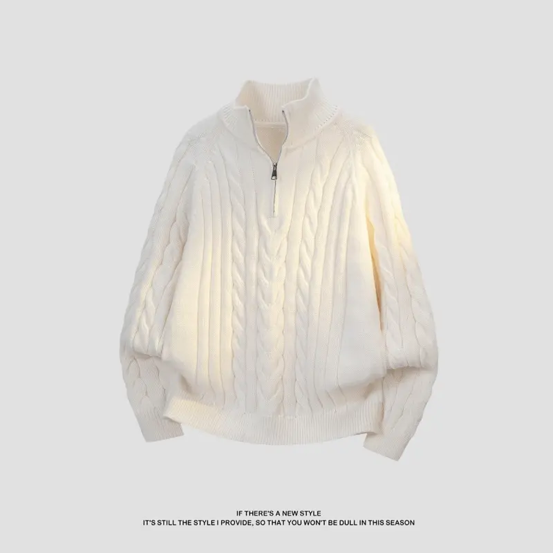 Men’s long-sleeve half-button knit polo pullover sweater, autumn/winter loose casual trendy knit top with dropped shoulders and a turn-down collar, men’s everyday knitwear