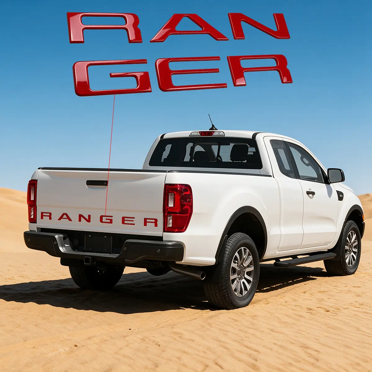 3D Raised Chrome RANGER Tailgate Letter Emblem Sticker, Rear Tail Gate Badge Decal Replacement For Ford Ranger Pickup Truck Exterior Mod Parts