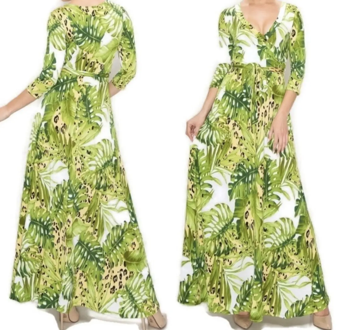 Janette Fashion Leopard Lime Banana Leaves Faux Wrap Maxi Dress XLARGE -  TikTok Shop