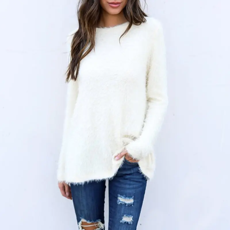 Petal's Long Sleeve Loose Furry-Soft Sweatshirt