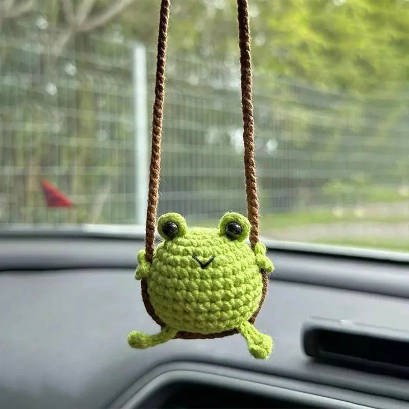 Crochet Animal Car Pendant - Duckling & Frog Shapes, Soft Yarn Craft Rear Mirror Decor, Animal Shapes Charm, Unique Handcrafted Car Interior Accessory Gift, Decorative Charm