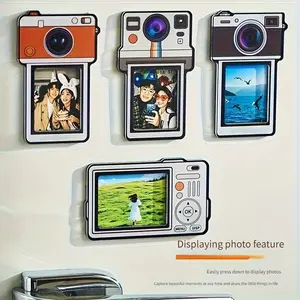 4Pcs Retro Mini Camera Fridge Magnets Replaceable Photo Waterproof Magnetic Stickers for Metal Surface Memory Decor